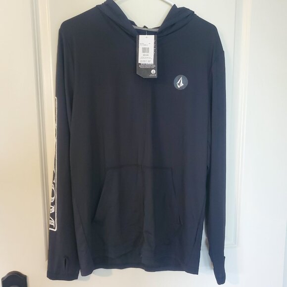 NWT Volcom Mens Rally Hooded Long Sleeve Thrashguard UV zip up shirt black M L - Picture 9 of 12